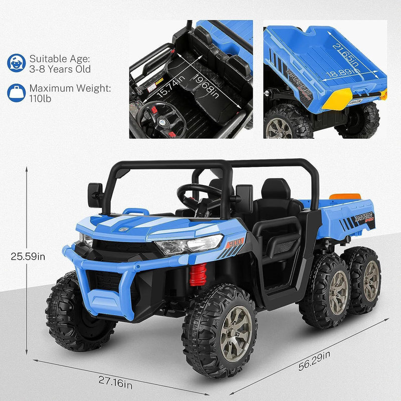 Electric 2 Seater Dump Truck Ride-On Car with Remote Control and Working Dump Bed and Shovel