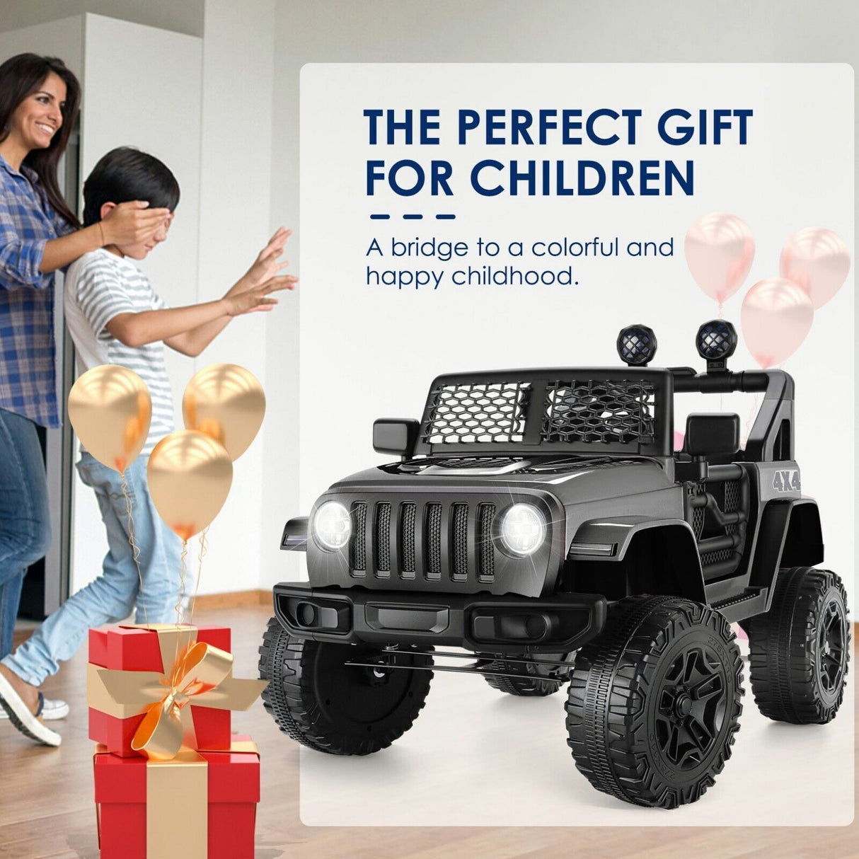 Kids Electric Ride On Car with Remote Control and MP3 Player - 2 Seater 12V Truck with 7AH Power