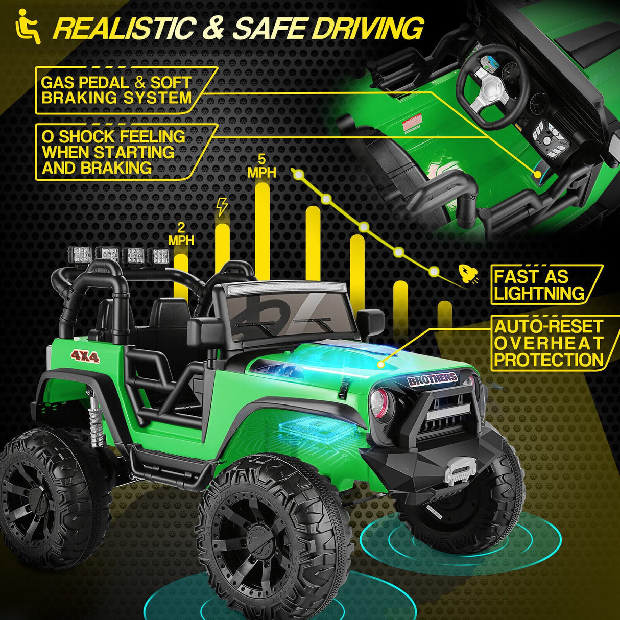 2-Seater Kids Ride on Car Truck with Remote Control, 3 Speeds, and LED Lights - 24V 2x200W