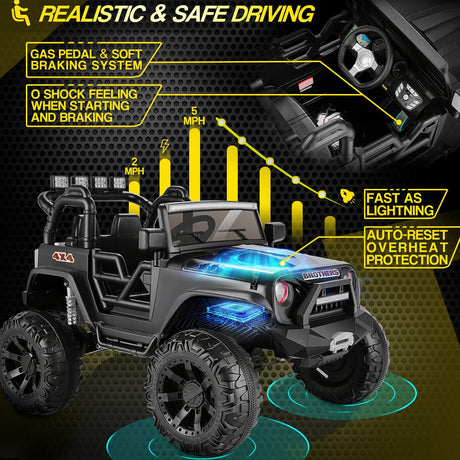 2 Seater Kids Ride On Truck Car with Remote Control, 3 Speeds, and Powerful 24V 9AH Battery