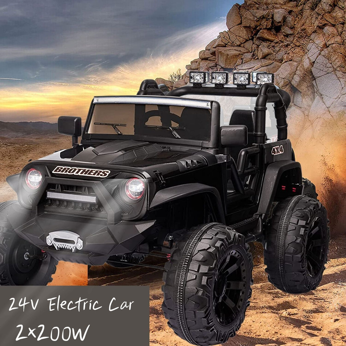 2 Seater Kids Ride On Truck Car with Remote Control and Powerful 200W Motors - 3 Speed Options and LED Lights