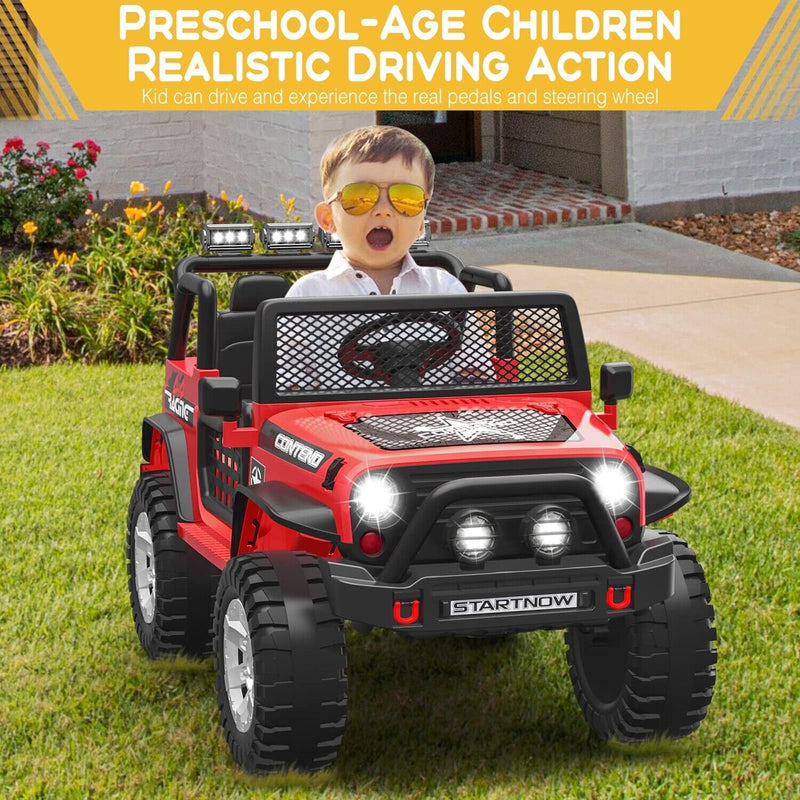 2-Seater Kids Ride-On Truck with Remote Control, LED Lights, Music, and Double Doors