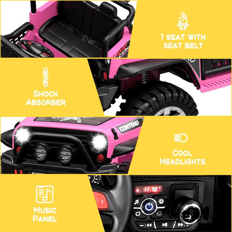 2-Seater Kids Ride-On Truck with Remote Control, LED Lights, Music, and Double Doors