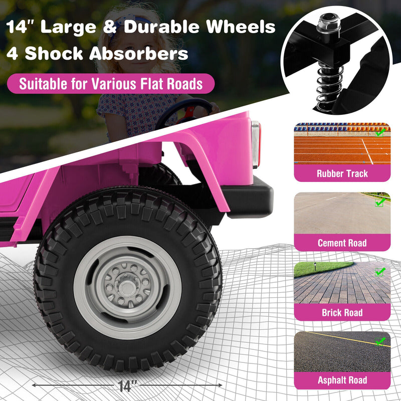 2-Seater Pink Battery Powered Ride-On Car with 3-Point Seat Belts and Doors - 12V