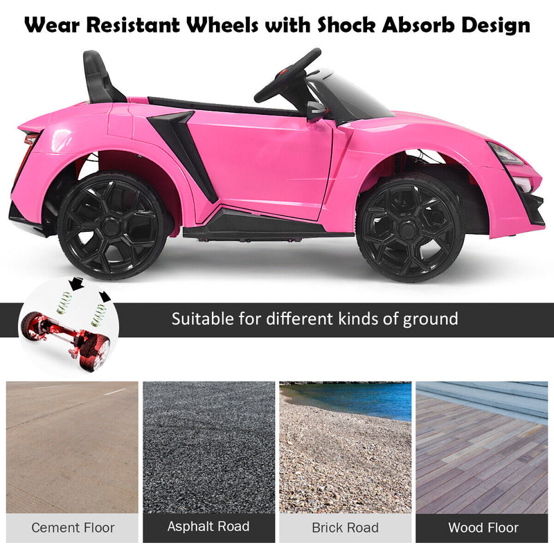 Electric Pink Ride-On Car for Kids with Remote Control, Lights, Music, and Openable Doors