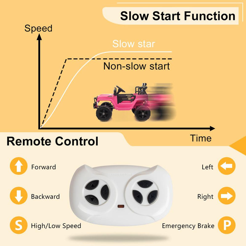 2.4G Remote Control Kids Ride On Car Truck with Light and Music - 12V, 2.8 mph Speed
