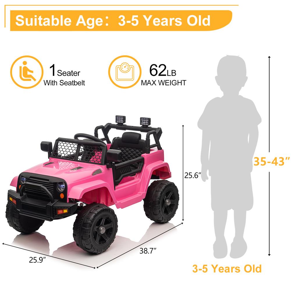 2.4G Remote Control Kids Ride On Car Truck with Light and Music - 12V, 2.8 mph Speed