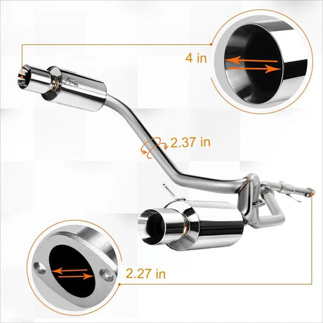 2003-2006 Hyundai Tiburon 2.7L V6 GT/SE Catback Exhaust System w/ 4 Inches Rolled Muffler Tip Flashark