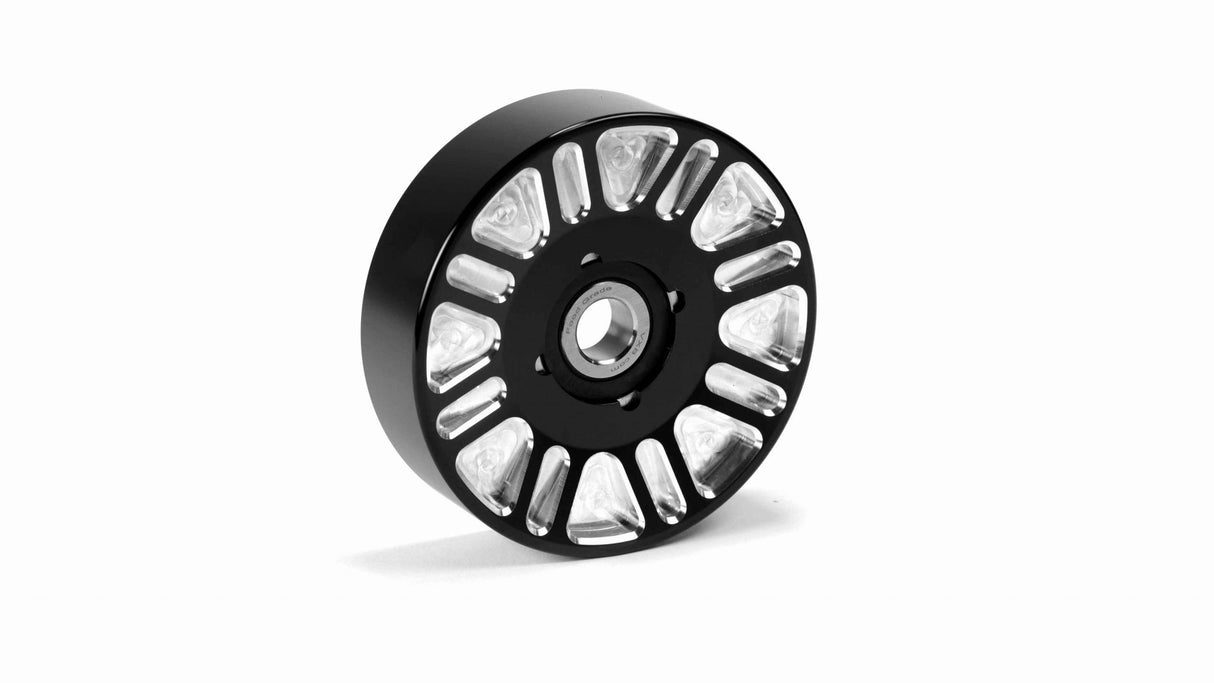 2003-2018 Cummins 5.9L/6.7L Upper Fan Idler for use with Electric Water Pumps Black Finish Contract Cut (FPE-34658-BLK-SPK)