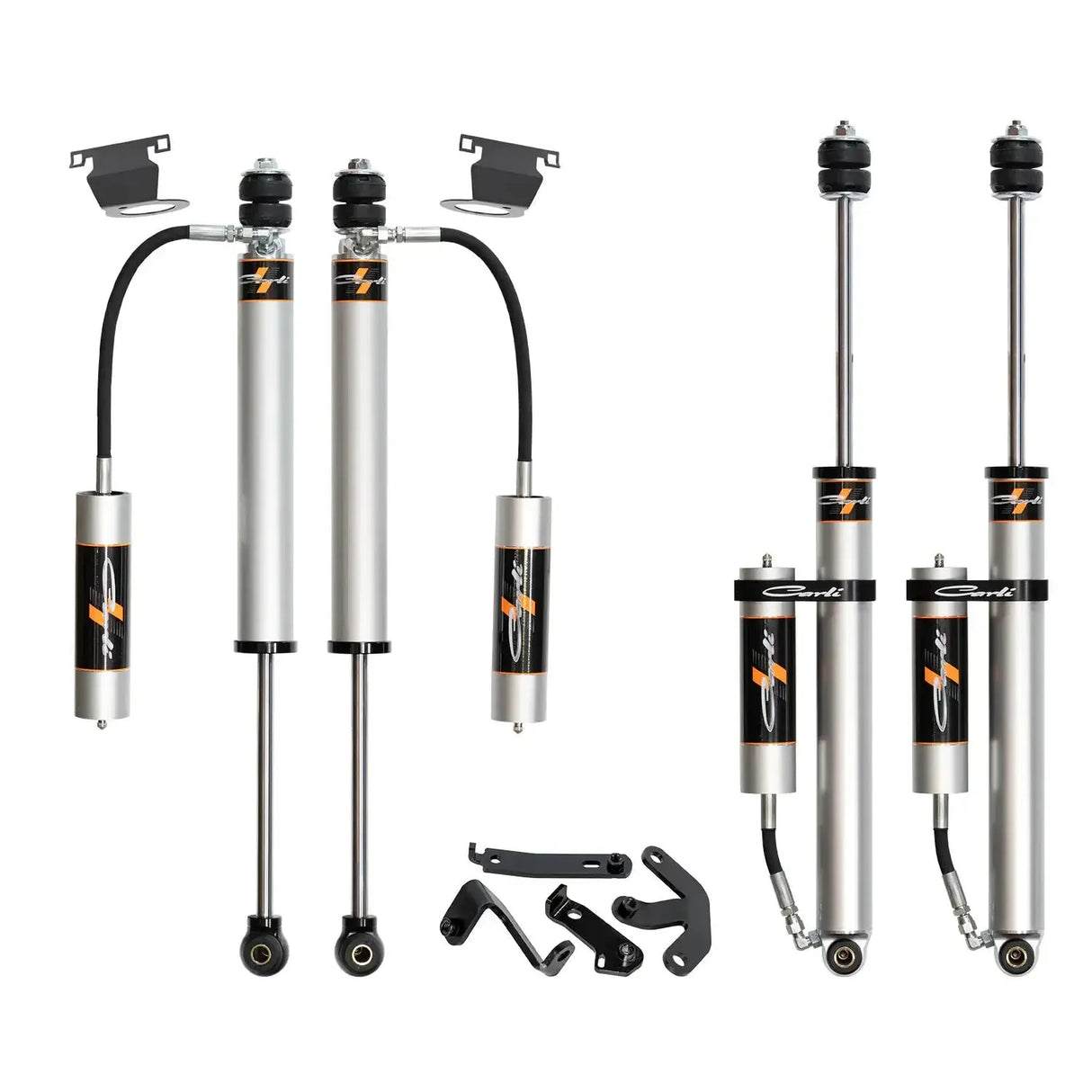 2005-2024 Powerstroke Carli Pathfinder 2.5 Level Height Remote Shocks & Reservoir Mounts (CS-FLVLSPKG-CS25RR-A)