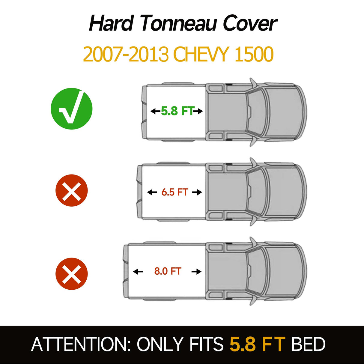 Trucktok 2007-2013 Chevy Silverado Sierra 5.8FT 3-Fold Hard Bed Tonneau Cover TruckTok