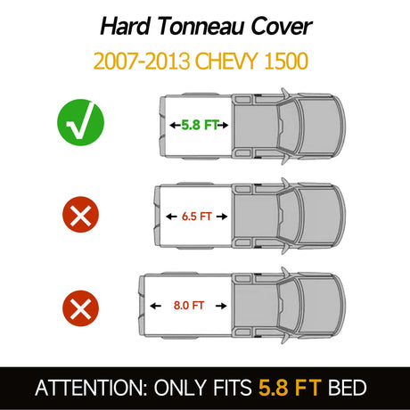 Trucktok 2007-2013 Chevy Silverado Sierra 5.8FT 3-Fold Hard Bed Tonneau Cover TruckTok