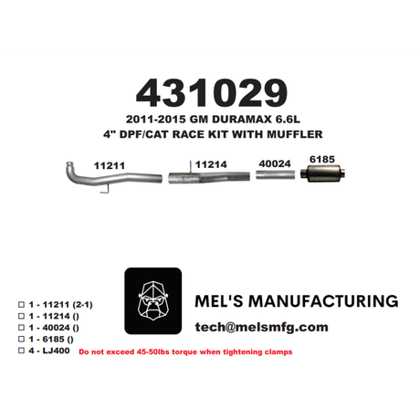 2011-2015 Duramax LML 4" Car & DPF Race Pipe w/ Muffler (431029)