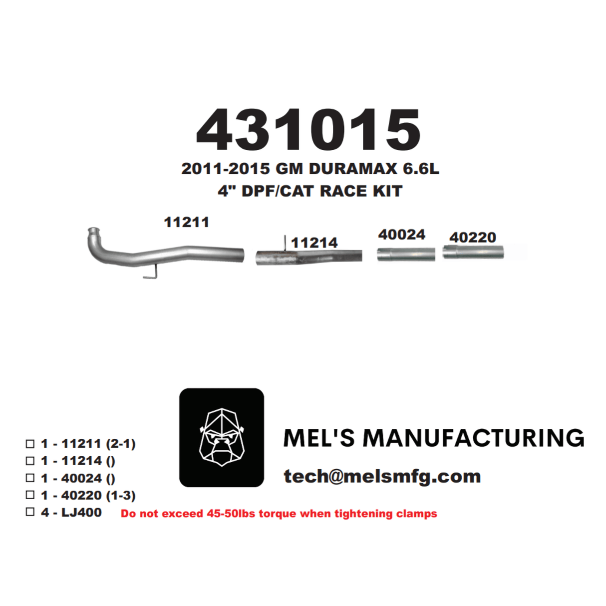 2011-2015 Duramax LML 4"Cat & DPF Race Pipe No Muffler (431015)