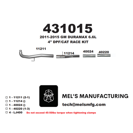 2011-2015 Duramax LML 4"Cat & DPF Race Pipe No Muffler (431015)