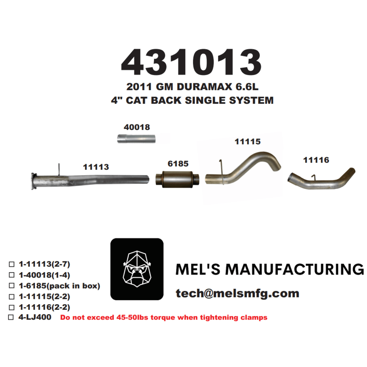 2011-2015 Duramax LML 4" Cat Back Exhaust w/ Muffler (431013)