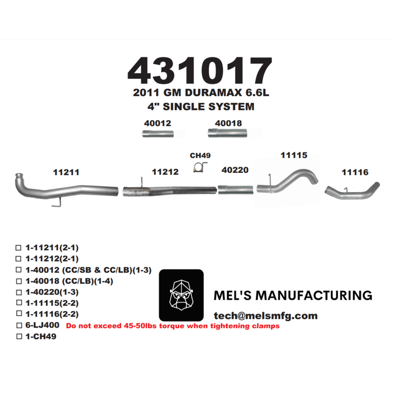 2011-2015 Duramax LML 4" Downpipe Back Exhaust No Muffler (431017)