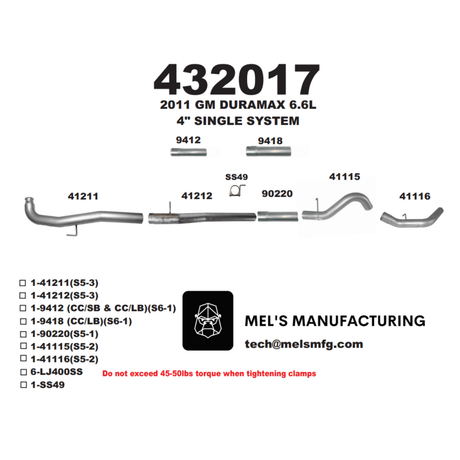 2011-2015 Duramax LML 4" Downpipe Back Exhaust No Muffler (431017)