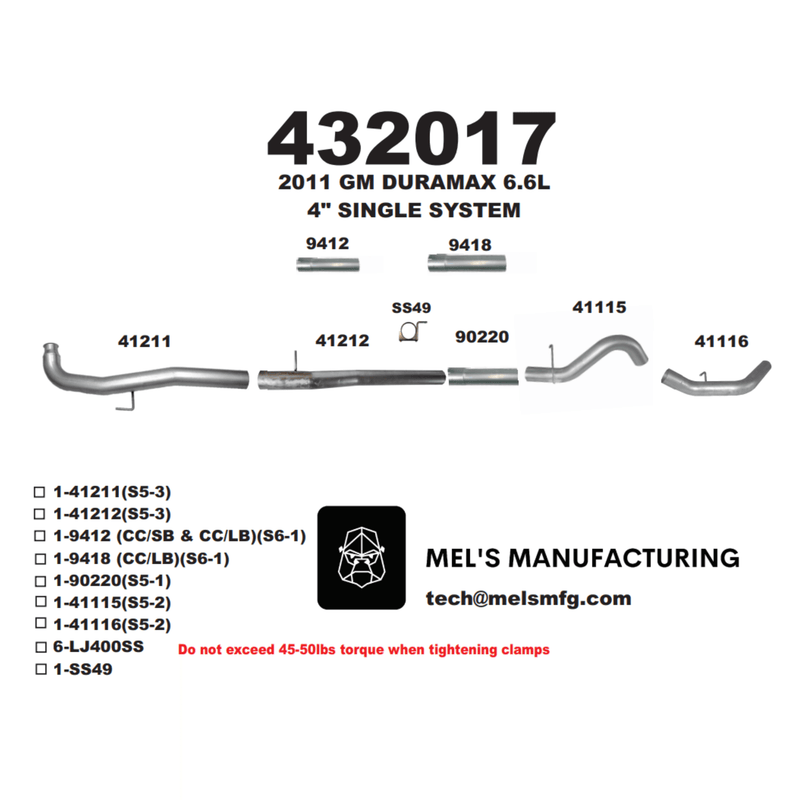 2011-2015 Duramax LML 4" Downpipe Back Exhaust No Muffler (431017)