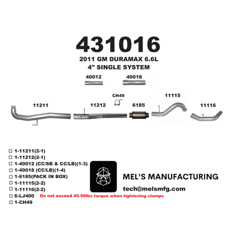 2011-2015 Duramax LML 4" Downpipe Back Exhaust w/ Muffler (431016)