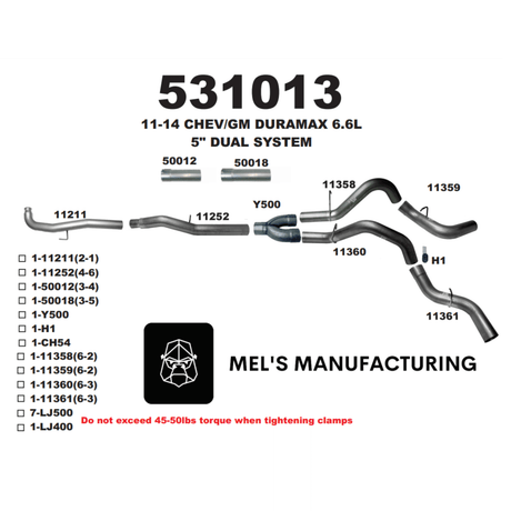 2011-2015 Duramax LML 5" Downpipe Back Dual Exhaust No Muffler (531013)