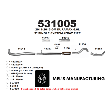 2011-2015 Duramax LML 5" Downpipe Back Exhaust w/ Muffler (531005)