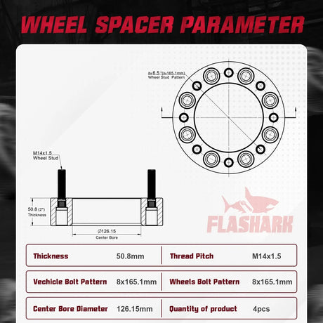 2014-2022 Dodge Ram 2500 3500 / 1988-2013 Chevrolet Silverado GMC 8X6.5 Inches Wheel Spacers 4PCS Flashark