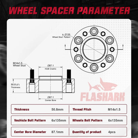 For 2015-2022 Ford F150 / Lincoln Navigator 1.25/1.5/2 Inches 6x135mm Wheel Spacers 4PCS Flashark