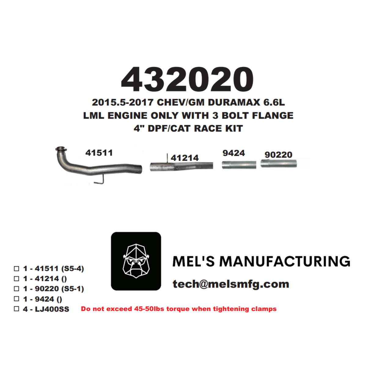 2015.5-2016 Duramax LML 4" Cat & DPF Race Pipe No Muffler (431020)