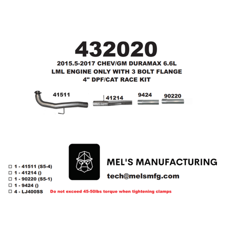 2015.5-2016 Duramax LML 4" Cat & DPF Race Pipe No Muffler (431020)