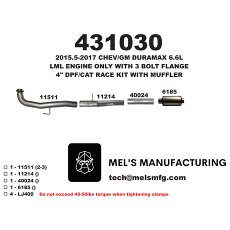 2015.5-2016 Duramax LML 4" Cat & DPF Race Pipe w/ Muffler (431030)