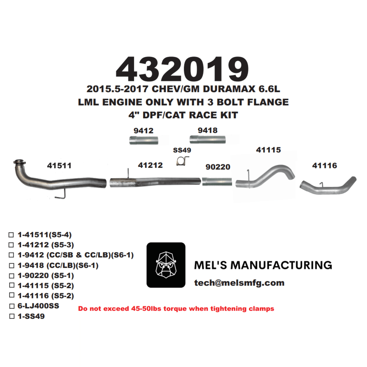 2015.5-2016 Duramax LML 4" Downpipe Back Exhaust No Muffler (431019)