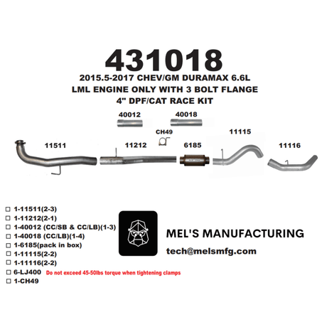 2015.5-2016 Duramax LML 4" Downpipe Back Exhaust w/ Muffler (431018)
