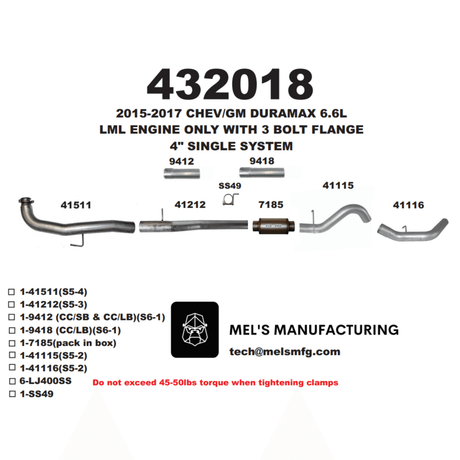 2015.5-2016 Duramax LML 4" Downpipe Back Exhaust w/ Muffler (431018)