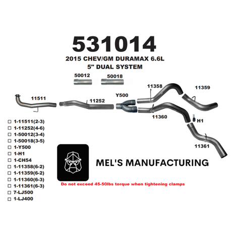 2015.5-2016 Duramax LML 5" Downpipe Back Dual Exhaust No Muffler (531014)