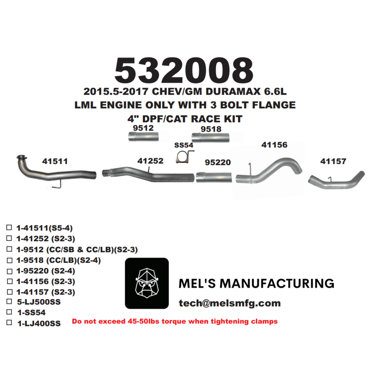 2015.5-2016 Duramax LML 5" Downpipe Back Exhaust No Muffler (531008)