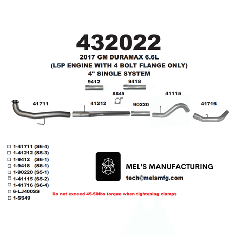 2017-2019 Duramax L5P 4" Downpipe Back Exhaust No Muffler (431022)
