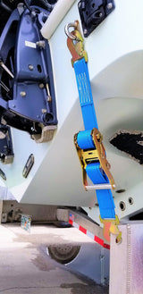 Marine Transom Ratchet Strap Tie Downs, 1665 Workload Capacity - Gold Finish Zinc Coating