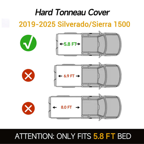 Trucktok 2019-2025 Chevy Silverado Sierra 5.8FT 3-Fold Hard Bed Tonneau Cover TruckTok
