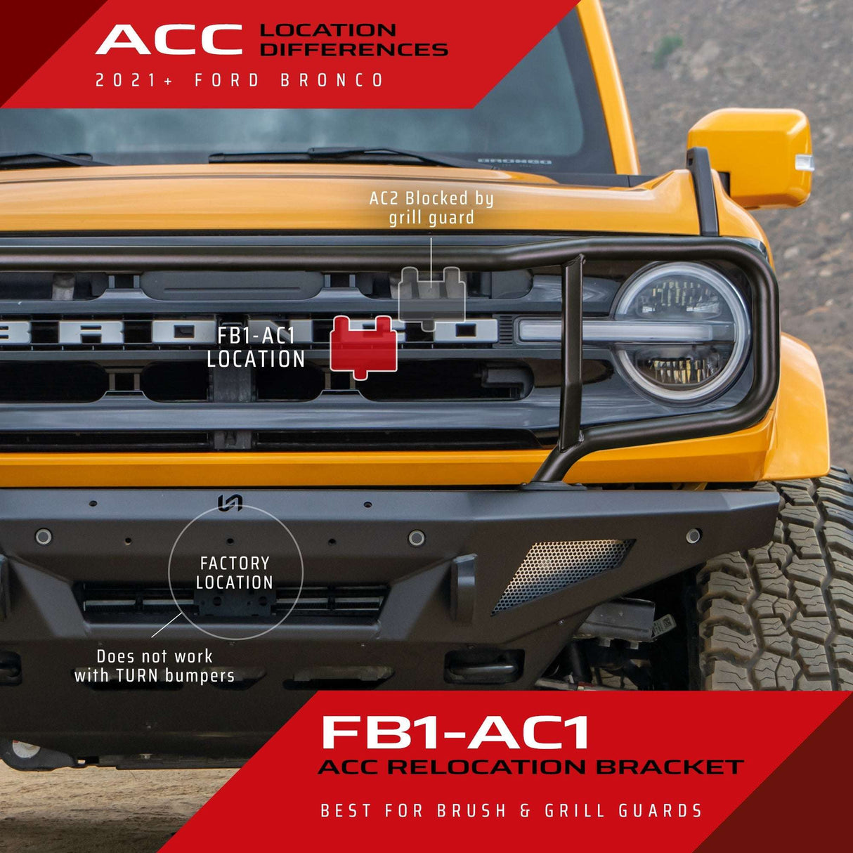 2021-2026 Ford Bronco ACC Relocation Bracket for Brush & Grill Guards Turn_Offroad