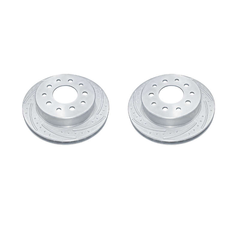 New Performance Rotors (Pair) Dimple-Drilled, Slotted, Zinc Plated.