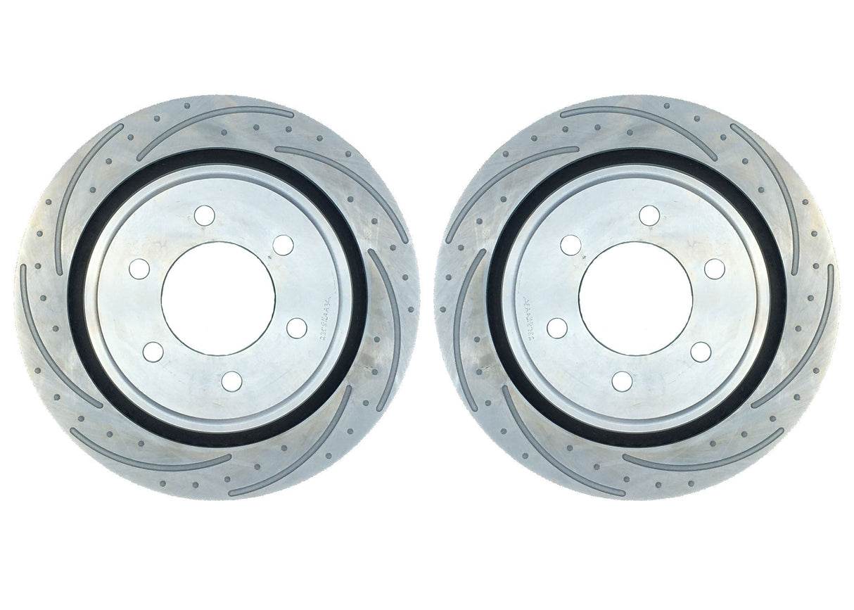 New Performance Rotors, Rear- Pair, Dimple Drilled/Slotted & Zinc Plated 05-20 Chevy/GM/Cadillac 1/2-Ton. 23178AA3L/3R