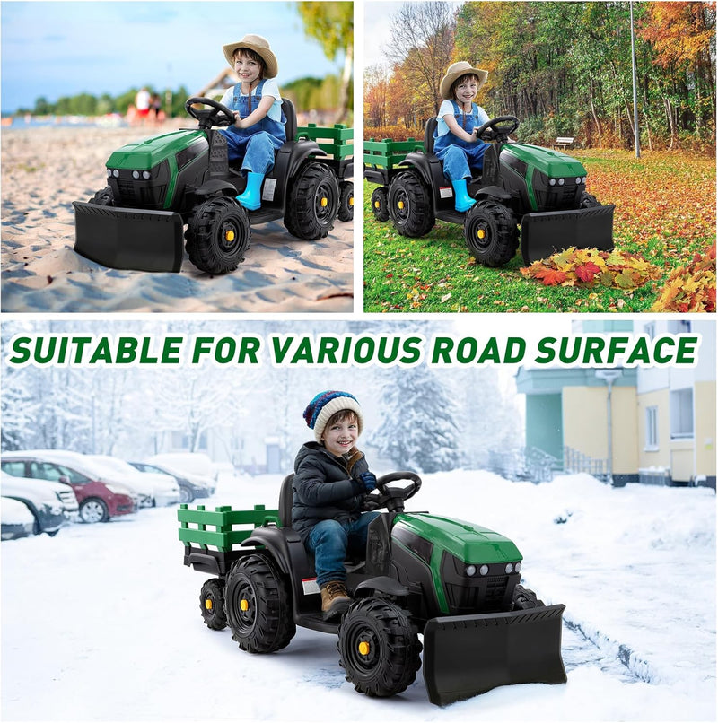 24V Ride-On Snow SUV Toy with Snow Plow Scoop and Parental Remote Control