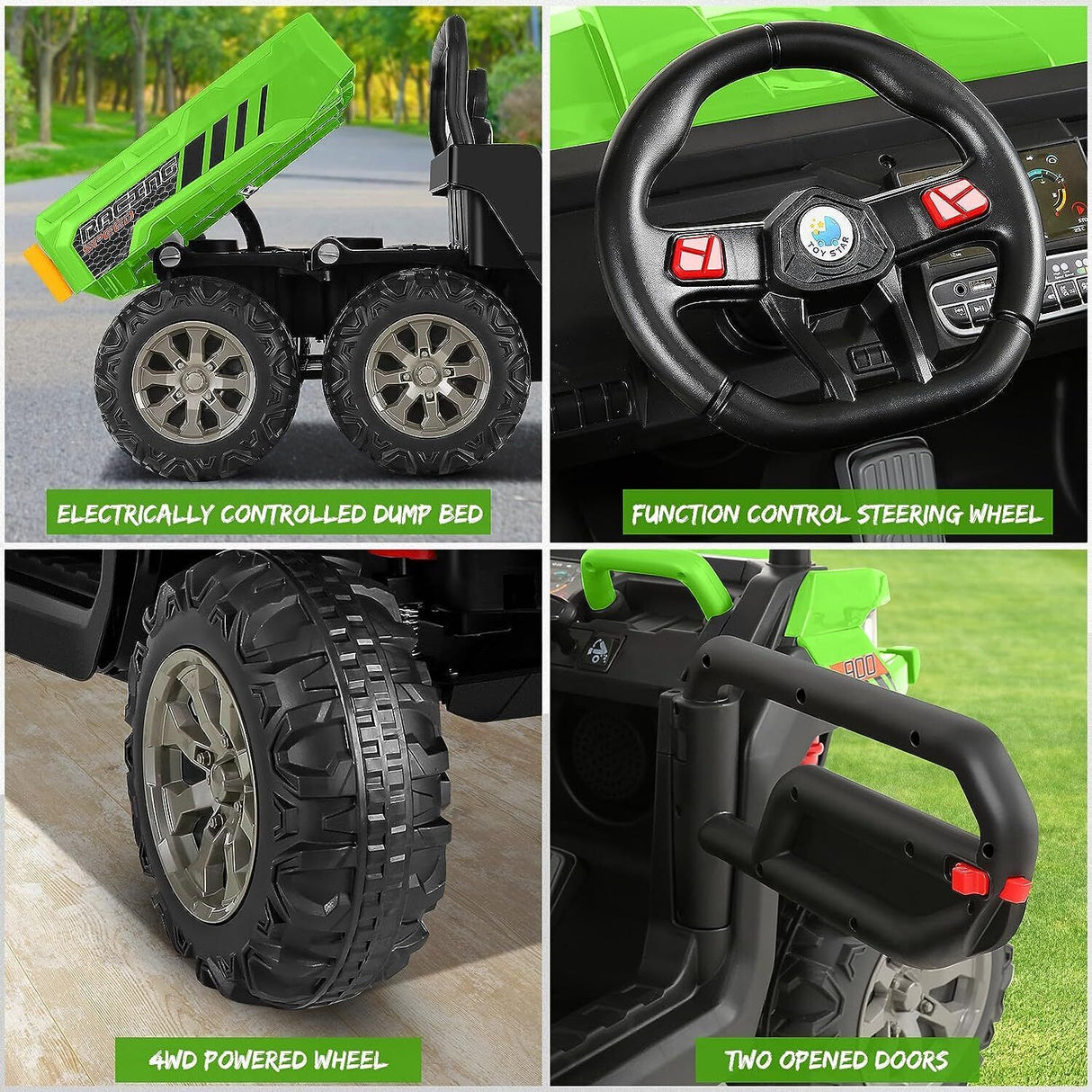 Hikole 24V 2-Seater Battery-Powered Kids Ride On Tractor with Dump Bed and RC Control