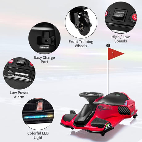 24V Kids Electric Racing Car with Drift Mode - Battery Powered Ride-On Vehicle