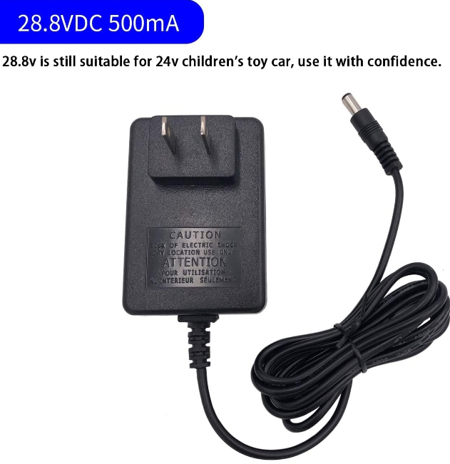 24V Ride On Kids Car Battery Charger with Charging Indicator (Black)