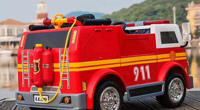 2 Seater Fire Truck Ride On Toy W/Wireless Control Working Water Shooting Hose Function PA System Red