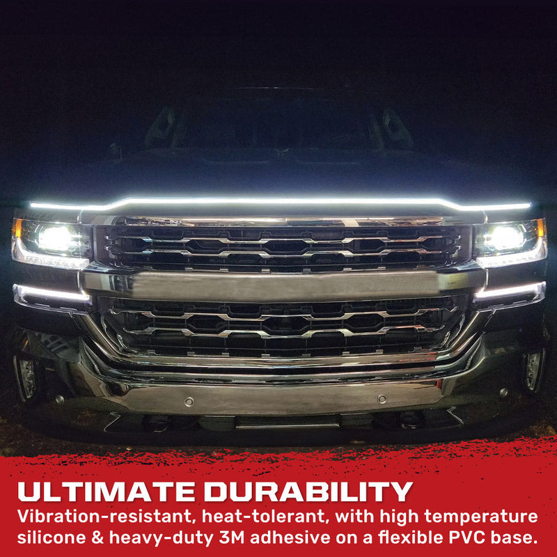 High Power DRL Hood LED Light with Start-up Sequence in White or Amber - Multiple Sizes