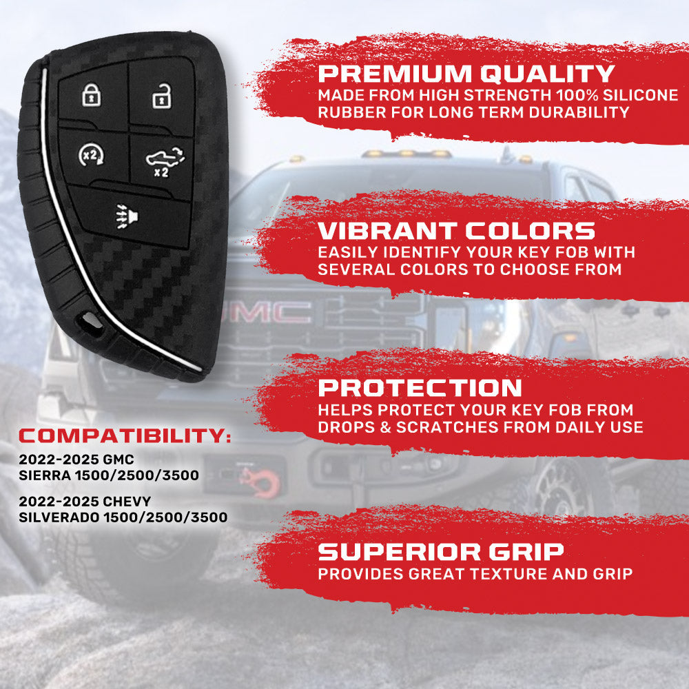 GMC & Chevy 22-25 Sierra & Silverado 1-Piece 100% Silicone Rubber Key Fob Cover - Multiple Colors