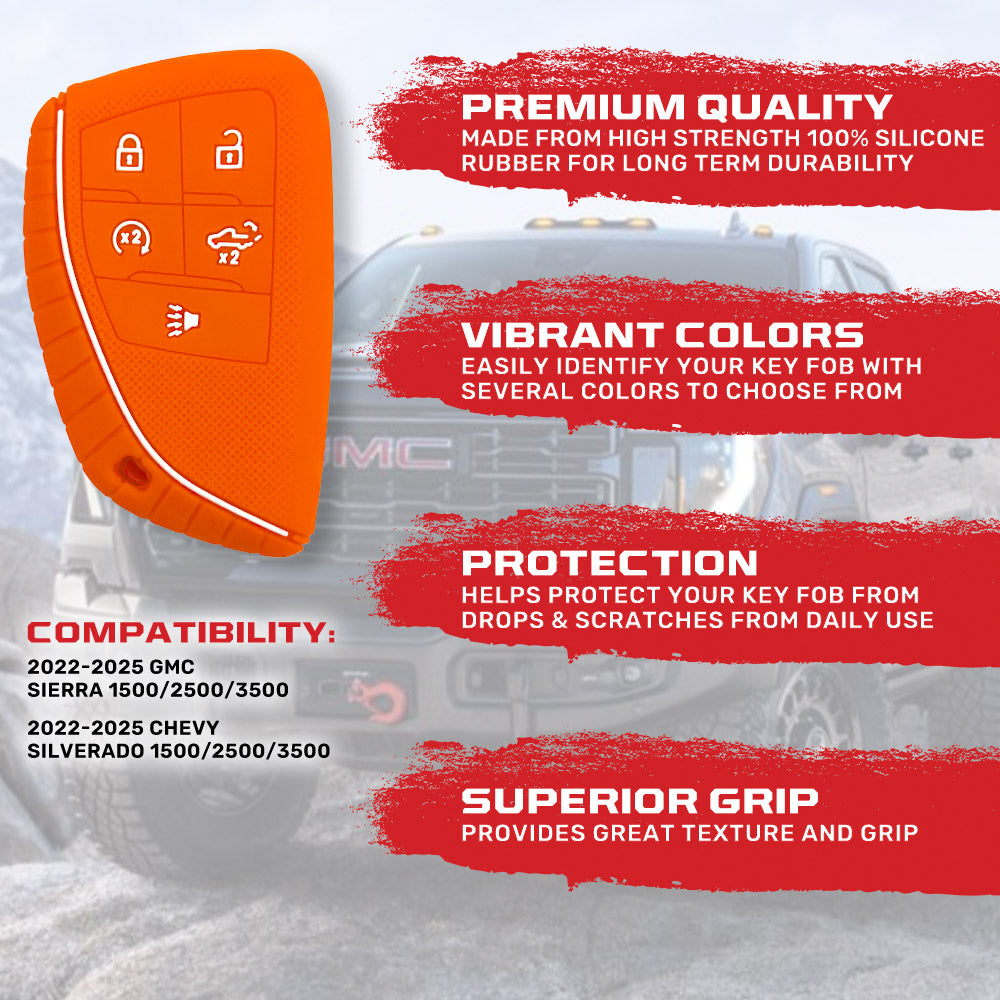 GMC & Chevy 22-25 Sierra & Silverado 1-Piece 100% Silicone Rubber Key Fob Cover - Multiple Colors